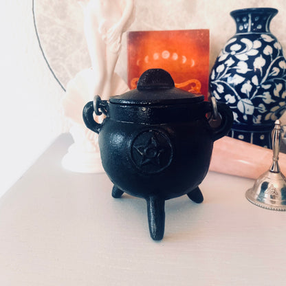 Black Cast Iron Cauldron with Pentacle / Pentagram