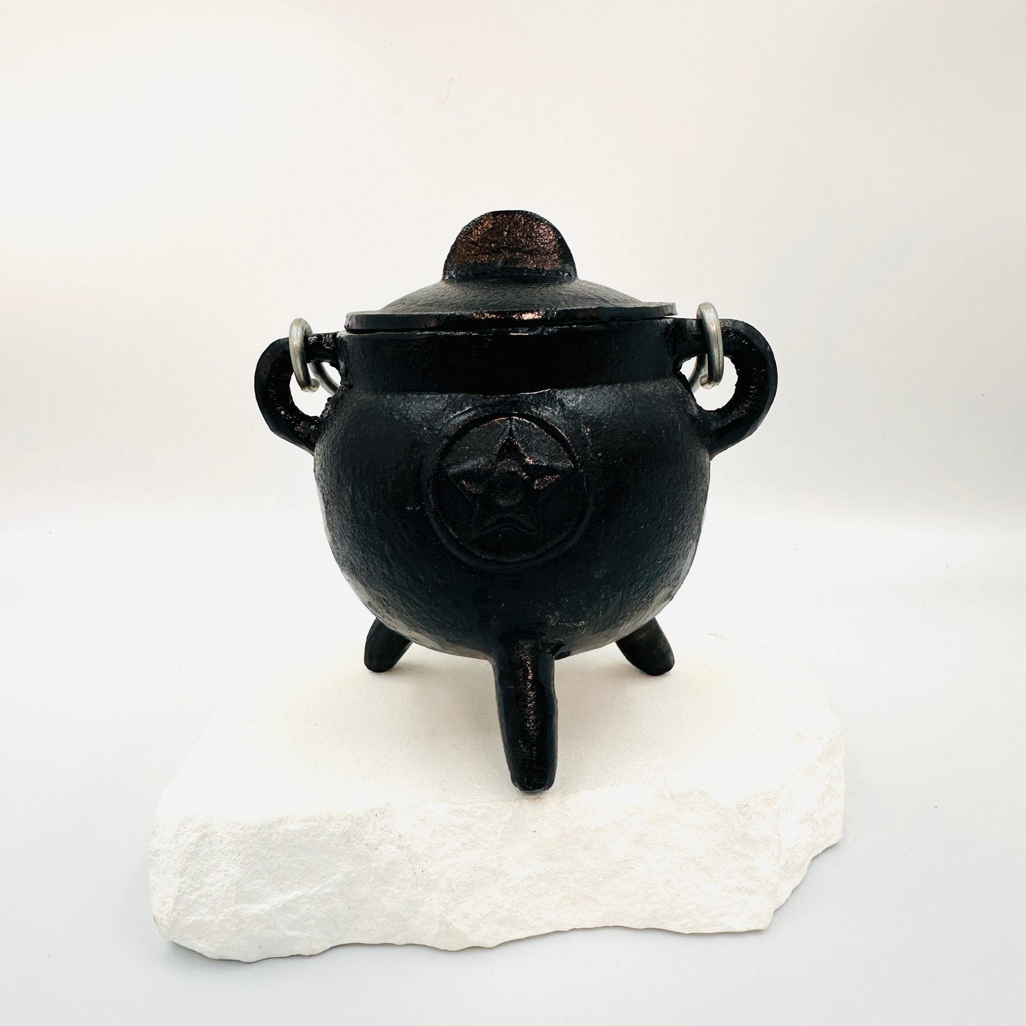 Black Cast Iron Cauldron with Pentacle / Pentagram