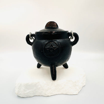 Black Cast Iron Cauldron with Pentacle / Pentagram